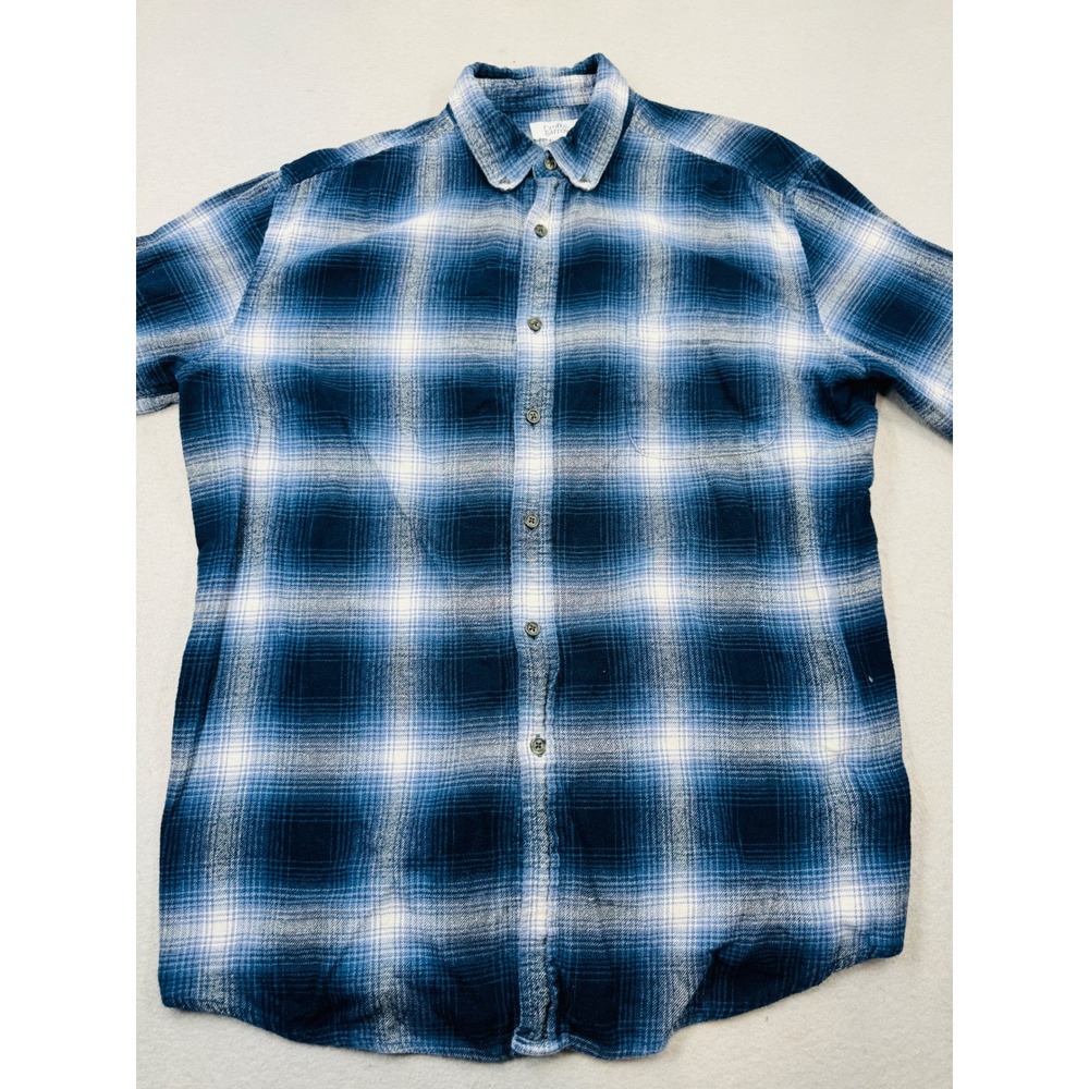 Croft & Barrow Mens Blue White Plaid Flannel Shirt Long Sleeve Cotton Large